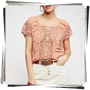 NWOT: Peachy Lace Accented Boho Top (S) by Free People